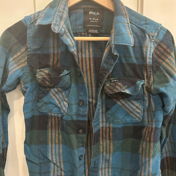 Boys RVCA green flannel shirt - Picture 1 of 6